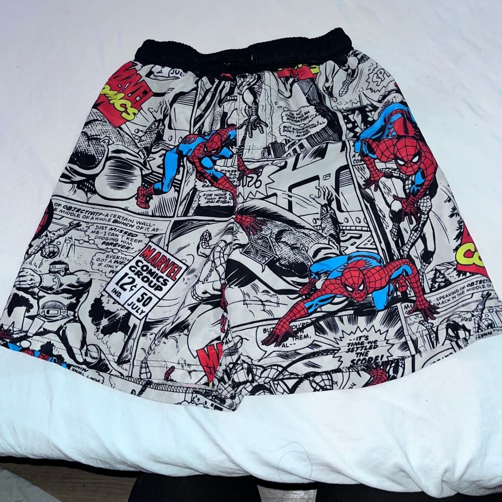 Marvel Spiderman‎ Comic Print Kids Shorts Size 10 12 Elastic Waist
